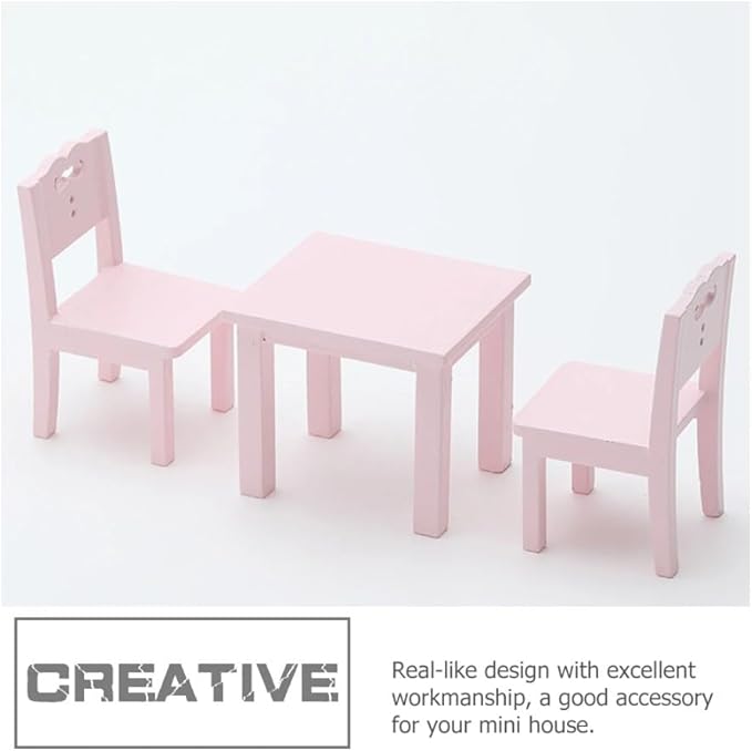 LUOZZY Miniature Dollhouse Furniture Set Mini Table and Chair Set for Kids Pretend Play, Pink