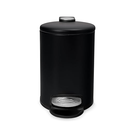 ACENTO 0.65 Gal Round Bathroom Trash Can with Lid – Soft Close Step Pedal Waste Bin & Removable Inner Liner – Stainless Steel Garbage Can for Bathroom, Bedroom, Dorm, Office – Matte Black