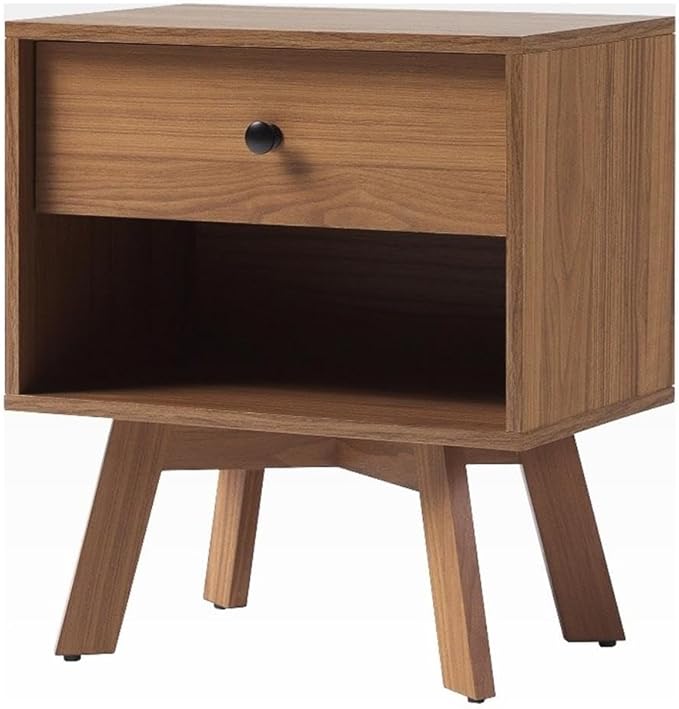 Walker Edison Mid Century Modern 1-Drawer Nightstand Bedroom Storage Drawer and Shelf Bedside End Table, 21 Inch, Mocha