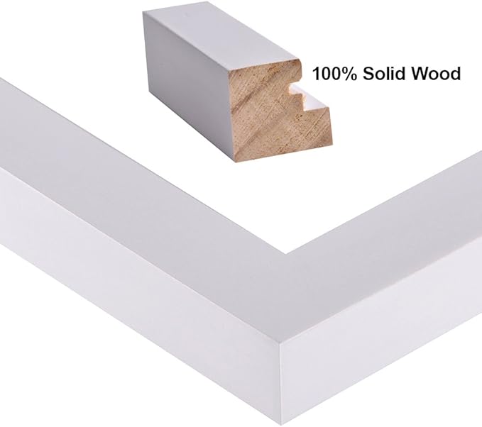 RPJC 11x11 inch Picture Frame Made of Solid Wood and High Definition Glass Display Pictures 8x8 with Mat or 11x11 Without Mat for Wall Mounting Photo Frame White