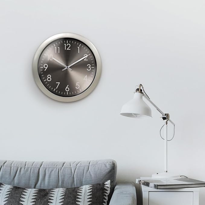 Presentime & Co Modern Silent Wall Clock, Morning Silver Color, Silent No Ticking, Aluminium Dial, 11.5 inch. Wall Clock for Home, Living Room, Kitchen, Bedroom, Office, School, Hotel