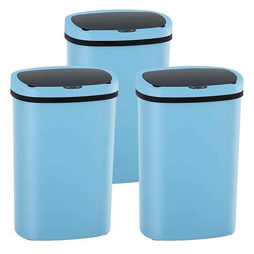 PayLessHere 13 Gallon Trash Can Kitchen Trash Can Automatic Garbage Can with Lid Touch Free High-Capacity Motion Sensor for Kitchen Bedroom Bathroom Office Wateproof Trash Bin (3, Blue)