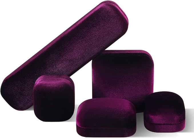 Resilient Velvet Ring Earrings Bracelet Necklace Display Box, Travel Mini Jewelry Organizer Case (Purple, Bracelet Box)