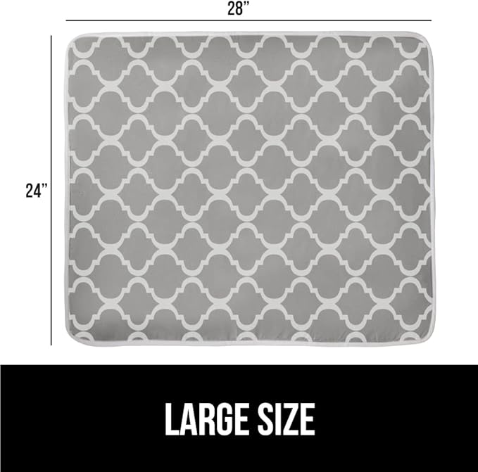 GORILLA GRIP Ironing Mat, Portable Iron Pad, Magnetic Cover and Padding for Top of Washer, Dryer, Tabletop, Countertop, Silicone Coating and Scorch Resistant, Travel Size 28x24, Quatrefoil Gray White