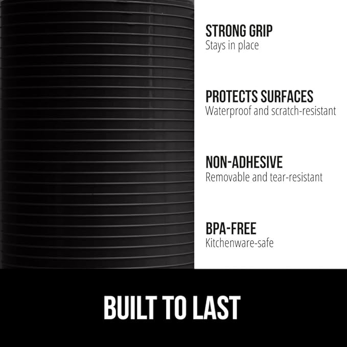 GORILLA GRIP DuraGuard Shelf Liner, Non-Adhesive Cabinet Liners for Kitchen Drawers, Shelves, Refrigerator, Pantry Storage, Bathroom Closet, Durable Waterproof BPA Free Ribbed Plastic, 17.5x10 Black