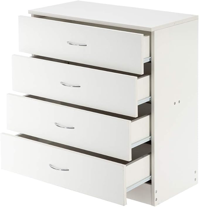 White Night Stand, Bedside Table/Nightstand with 4 Drawers, Compact Side Table for Bedroom, College Dorm & Living Room, Wooden End Table Bedroom
