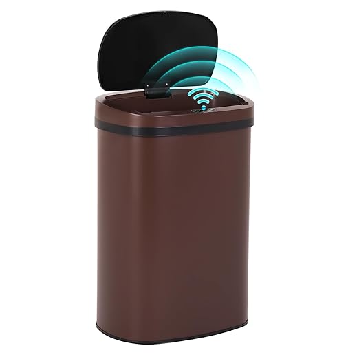 PayLessHere 13 Gallon Trash Can Kitchen Trash Can Automatic Garbage Can with Lid Touch Free High-Capacity Motion Sensor for Kitchen Bedroom Bathroom Office Trash Bin (1, Brown Stainless Steel)