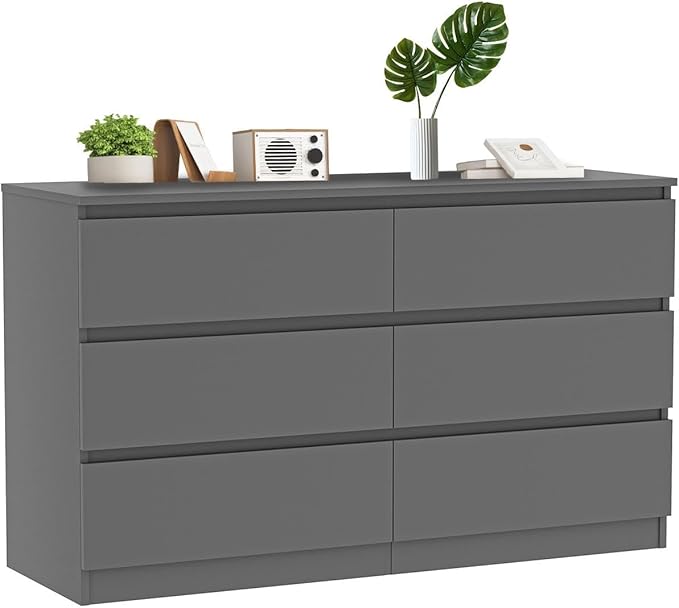 Grey Dresser for Bedroom,48'' Modern 6 Drawer Dresser with Deep Drawer,Storage Wide Chest of Drawers,Wood Bedroom Storage Furniture for Living Room,Closet