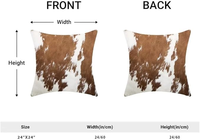 BETGINY Cow Print Pillow Covers 24X24 Inch Pack of 2, Western Brown Cowhide Throw Pillow Covers Square Cushion Farmhouse Animal Cow Print Pillow Cases for Bedroom Living Room Home Sofa Patio Outdoor