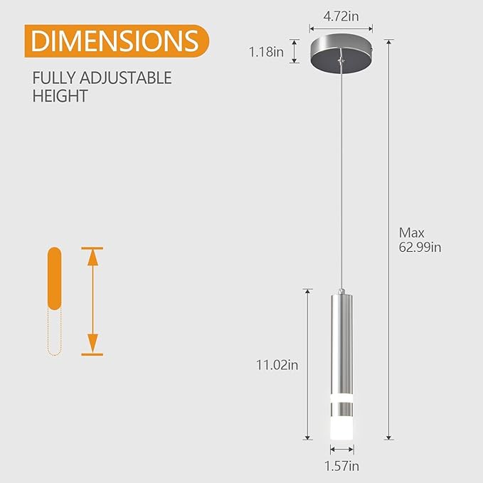 Modern Pendant Light Kitchen Fixture Dimmable LED Chrome Mini Pendant Lighting fo Kitchen Island Bedroom Bedside Table Small Pendant Lights (3-Pack)