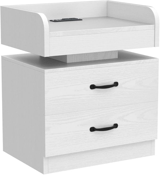 Nightstand with Charging Station, Night Stand with LED Lights Set of 2, Modern LED End Table, Nightstand Set of 2, Night Stand with 2 Drawers, Bed Side Table with Storage for Bedroom, White