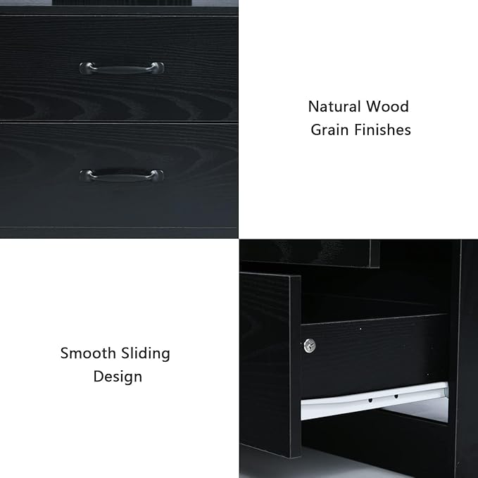 Black Nightstand with Charging Station, Night Stand with LED Lights, Modern Led End Table, Nightstand for Bedroom, Night Stand with 2 Drawers, Bed Side Table with Storage for Living Room