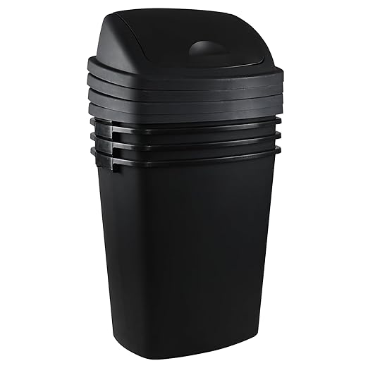 Begale 4-Pack 18 Gallon Large Trash Can with Swing Lid, Plastic Kitchen Swing-Top Garbage Can, Black
