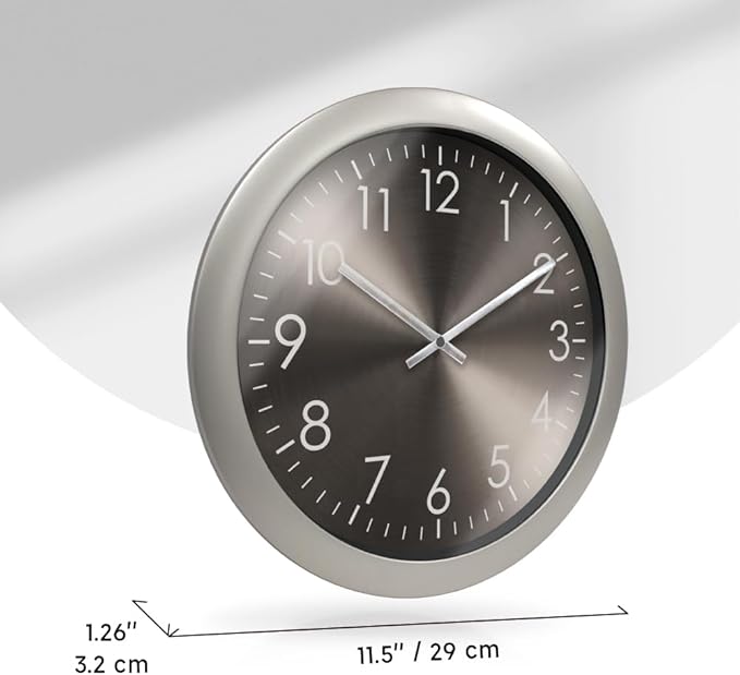 Presentime & Co Modern Silent Wall Clock, Morning Silver Color, Silent No Ticking, Aluminium Dial, 11.5 inch. Wall Clock for Home, Living Room, Kitchen, Bedroom, Office, School, Hotel