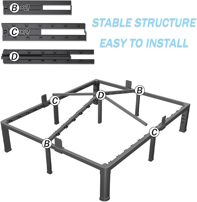 FUIOBYVV 12 Inch Queen Bed Frame with Rounded Corner and Headboard Hole Mattress Retainers 3500 LBS Metal Heavy Duty Steel Slats Support No Box Spring Needed Platform Noise Free Easy Assembly
