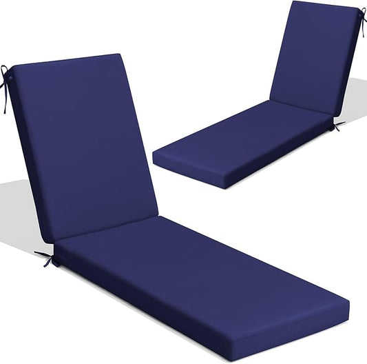 Crestlive Products Chaise Lounge Cushions Outdoor Set of 2, 80x23x3 Inch, Waterproof & 3-Year Fade Resistant Lounge Chair Cushions for Outdoor Furniture, Patio Cushions for Pool, Lawn, Navy