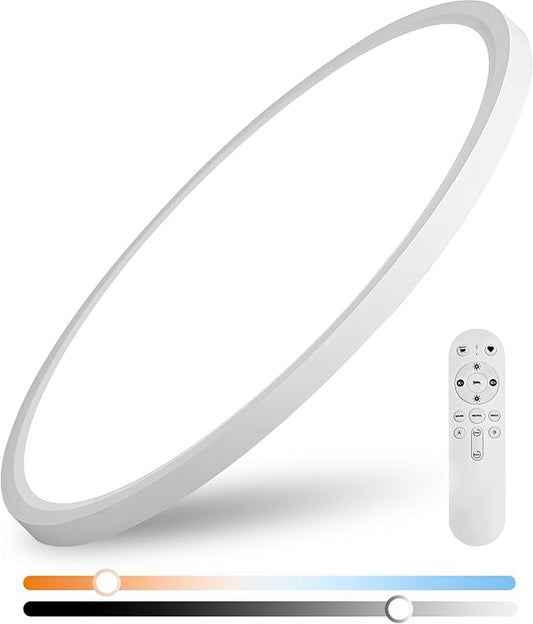 42W 20" Large LED Flush Mount Ceiling Light with Remote Control, Dimmable 2700K-6500K Color Temp Adjustable, Ultra-Thin Flat Round Fixtures for Bedroom, Kitchen, Office, White