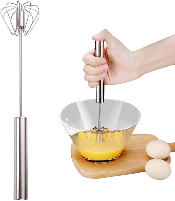 2025 Upgrade Stainless Steel Egg Whisk, Semi-Automatic Hand Push Mixer Stirrer Whisk Blender, Stainless Steel Whisks Blender for Blending, Beating & Stirring (10inch)