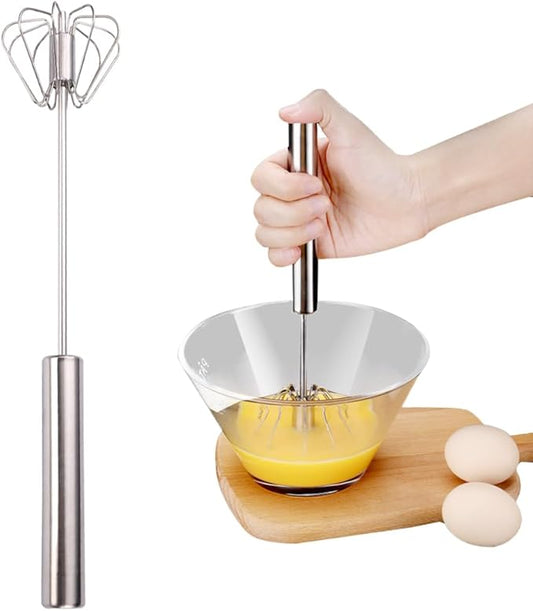 2025 Upgrade Stainless Steel Egg Whisk, Semi-Automatic Hand Push Mixer Stirrer Whisk Blender, Stainless Steel Whisks Blender for Blending, Beating & Stirring (10inch)