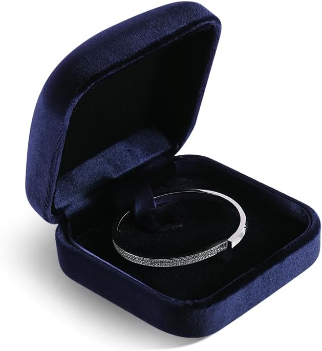 Resilient Velvet Ring Earrings Bracelet Necklace Display Box, Travel Mini Jewelry Organizer Case (Blue, Bracelet Box)
