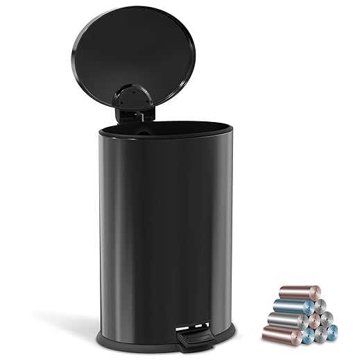 Kitchen Trash Can with Lid - 10.5Gallon/40L Oval Stainless Steel Trash Can with Removable Inner Liner and Lid Soft Close, Foot Pedal garbage can for Home Office,Fingerprint Proof Cleanly Black