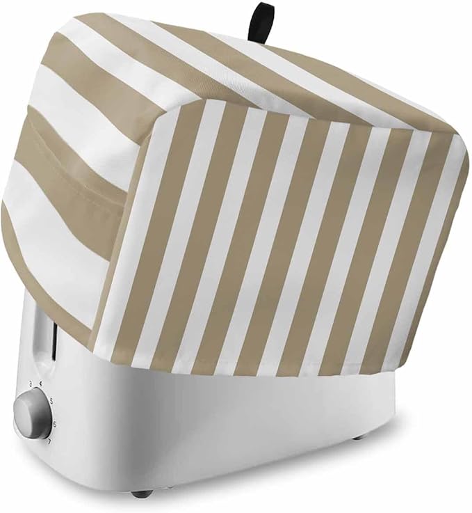 Toaster Cover 2 Slice Khaki Stripes Toaster Oven Cover with Pockets Browm Vertical Striped Dustproof Bakeware Protector Small Kitchen Appliance Dust Covers and Fingerprint Protection for Women