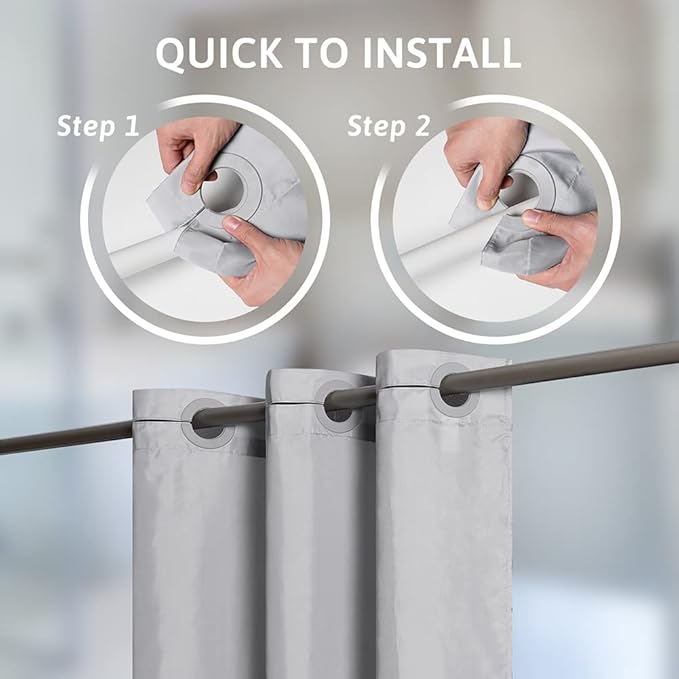 Furlinic No Hook Long Shower Curtain 78 Length,Soft Polyester Fabric Wahable Shower Curtain Liner,Modern Hotel Spa Style Bathroom Curtains with 10 Plastic Built-in Grommets,Light Grey 72x78 Inch
