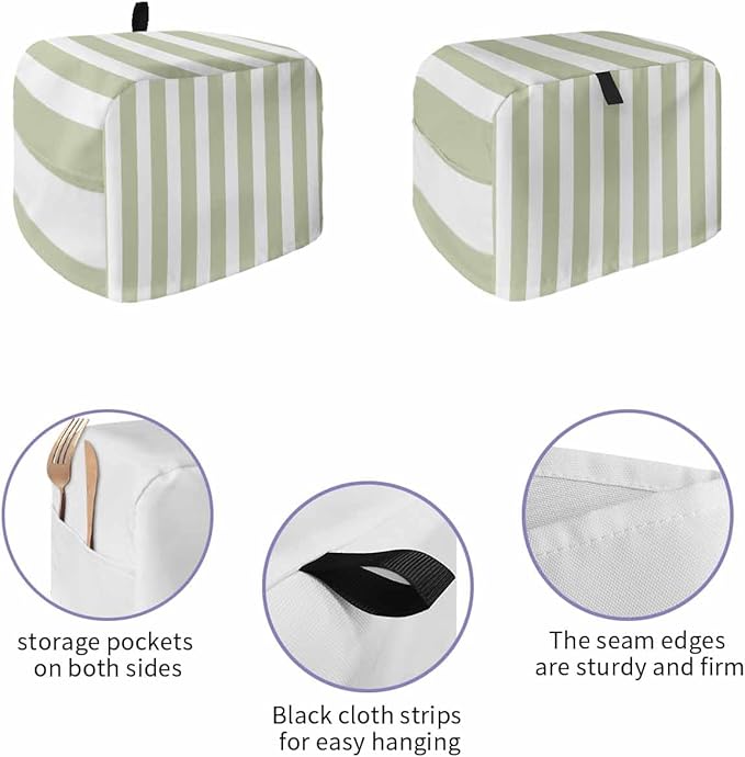 Toaster Cover 4 Slice Sage Green Stripes Toaster Oven Cover with Pockets Simple Style Dustproof Bakeware Protector Small Kitchen Appliance Dust Covers and Fingerprint Protection for Women