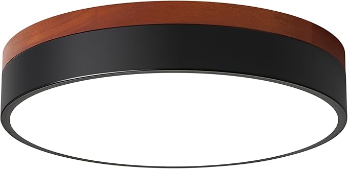 LED Ceiling Light Dimmable, Black and Wood Flush Mount Ceiling Light Fixture 5CCT in One, Minimalist Round Ceiling Lamp Modern Lighting for Kitchen, Bedroom, Hallway, Laundry Room, 11.8 Inch
