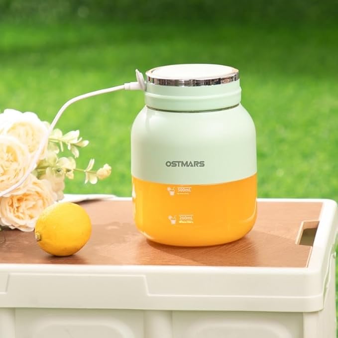 OSTMARS Portable Fruit Blender, Automatic Mini Juicer Cup, Mint Green and Yellow, 500mL Capacity