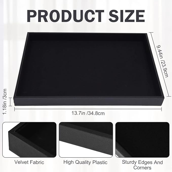 Black Velvet Stackable Jewelry Tray Showcase Display Stackable Necklace Bracelet Ring Showcase Display Empty Plate (2 Pack)
