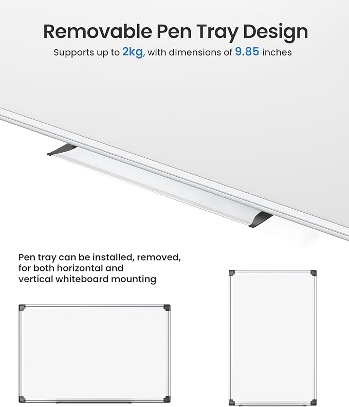 VUSIGN 2PCS Magnetic White Board Kit for Wall 36" x24", 2 Dry Eraser & 4 Multicolor Markers & 8 Magnetic Pins, Sliver Reinforced Aluminum Frame for Home, School, Office