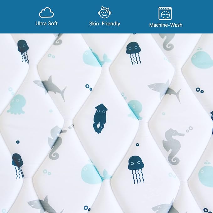 Premium Foam Baby Play Mat 47" X 47", Playmat for Babies and Toddlers, Thick One-Piece Crawling Mat, Non Slip Cushioned Baby Play Mats for Floor, Kids Foam Play Mat for Playpen Easy Clean, Whale