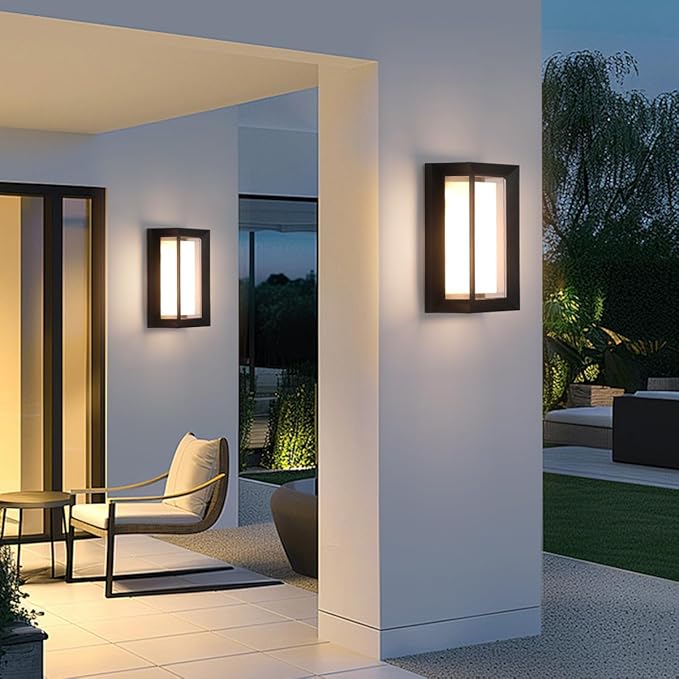 FUPE Outdoor Wall Lights LED 3 Color Outdoor Light Fixture Wall Mount Exterior Lights 2100Lm IP65 Exterior Wall Sconce,Rustproof Sconce with Double Shade,Matte Black Light for Porch 1 Pack