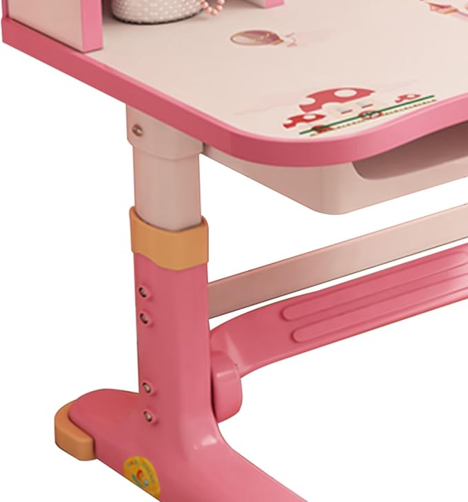 Children Learning Desk and Chair Set Pink Desk Set Height Adjustable with Drawers and Storage Compartments Curved Desktop Cartoon Learning Desks and Chairs Reading/Learning/Writing for Girl (Pink B1)