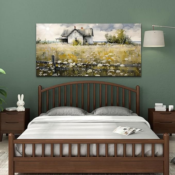 FUHAIHUA Large Modern Wall Decor For Living Room Canvas Wall Art For Office Bedroom Wall Decorations Art Watercolor Paintings Rural Landscape Pictures Mural Artwork Farmhouse Home Decor 24x48 In