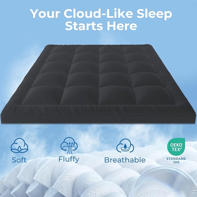 YUGYVOB Twin Mattress Topper - 600GSM Extra Thick Cooling & Breathable Mattress Pad with Deep Pocket 8"-21" & Soft Down Alternative Filling, Grey
