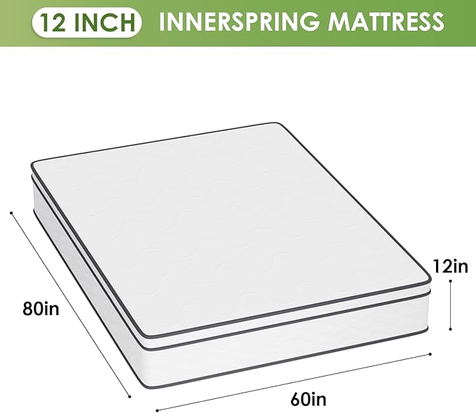 PayLessHere 12 Inch Innerspring Queen Mattress in a Box with Bamboo Charcoal Gel Memory Foam Fiberglass Free CertiPUR-US Certified Medium Firm Spring Mattress Pressure Relief,Queen