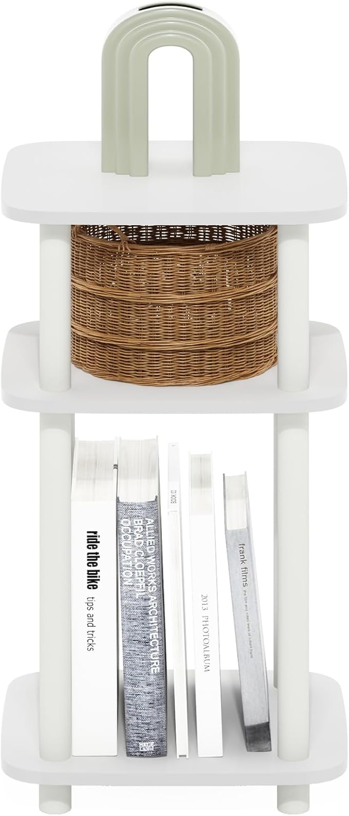 Furinno Just 3-Tier Turn-N-Tube Curve End Table, Side Table, 1-Pack, White/White