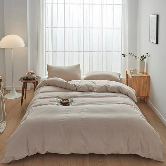 FACE TWO FACE Bedding Duvet Cover Set100% Washed Cotton Duvet Cover Linen Like Textured Breathable Durable Soft Comfy (King, Tannish Linen Grey)