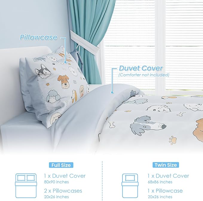 SANDJEST Dog Duvet Cover Sets Twin Size for Kids Boys Girls, Include 1 Polyester Comforter Cover 68x86 Inches and 1 Pillowcase 20x26 Inches, Comforter Not Included, Gift for Christmas Birthday