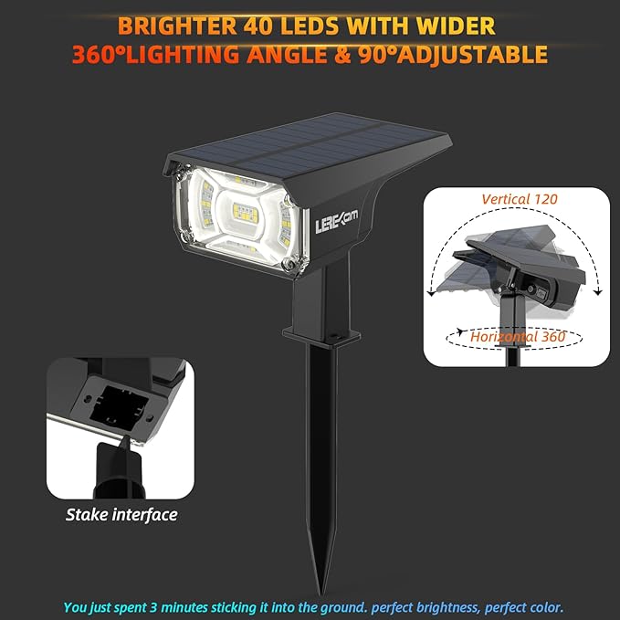 Solar Outdoor,40 LEDs Color Changing RGB Solar Landscape Path Lights,USB & Solar Powered Multicoloured Spotlights,14 Colors Auto Cycling Spotlights for Yard,Garden,2 Pack