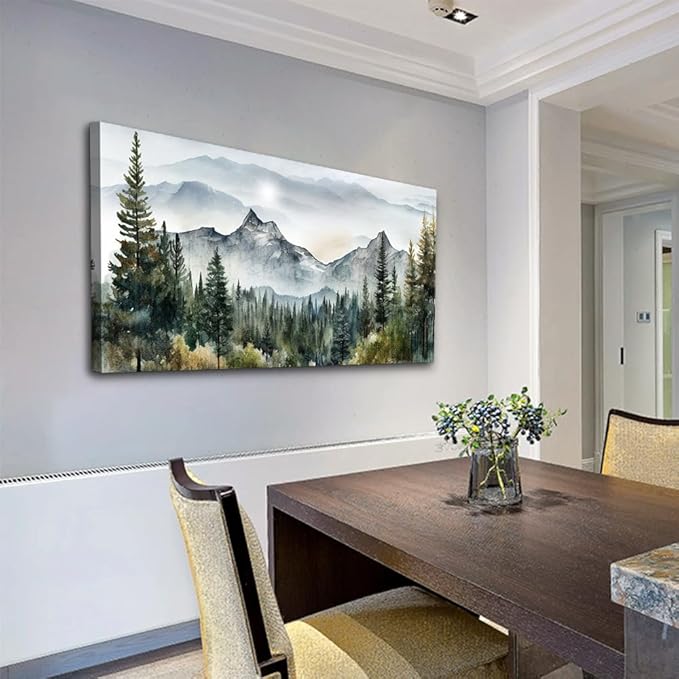 Wapluam Large Canvas Wall Decor For Living Room Bedroom - Modern Office Wall Art - Stretched And Framed Abstract Mountain Landscape Wall Painting Pictures Ready To Hang Home ArtWorks