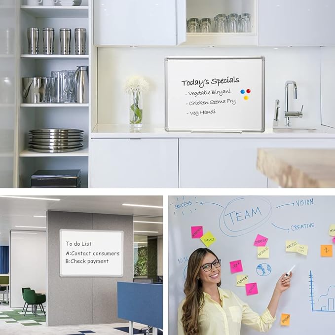DEVELOP Large Magnetic Dry Erase Board, 60" X 36", Hanging Whiteboard for Home Office School Supplies, Silver Aluminium Frame with Detachable Marker Tray, 4 Markers, 1 Eraser and 4 Magnets
