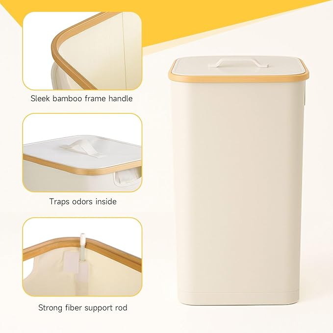 100L/26 Gallon Extra Large Foldable Laundry Hamper with Lid - Dirty Clothing Hamper & Collapsible Basket, Portable Clothes Organizer for Home, Travel, Bathroom & Laundry Room, Beige