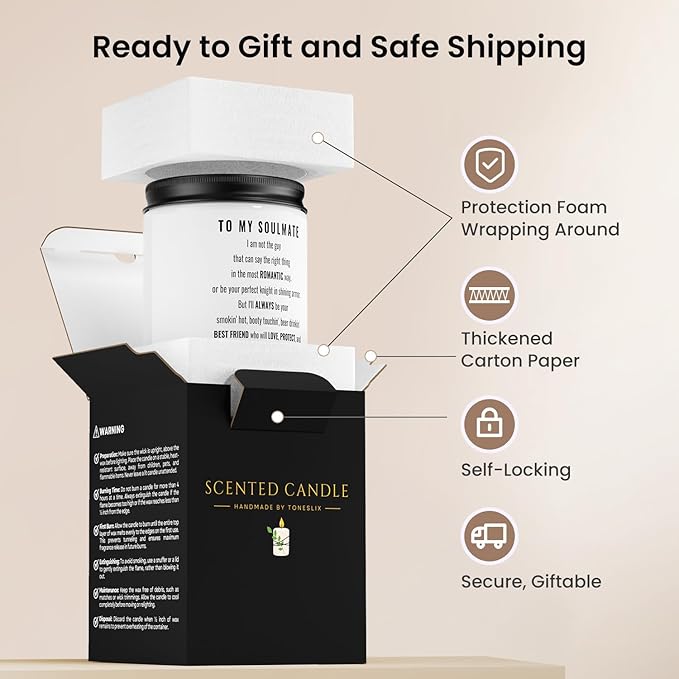 Gifts for Wife, Anniversary, Birthday Day Gifts for Wife from Husband, Mother's Day, Romantic Valentine's Gift for Girlfriend, Christmas, Just BecauseGifts, to My Soulmate Scented Candle,
