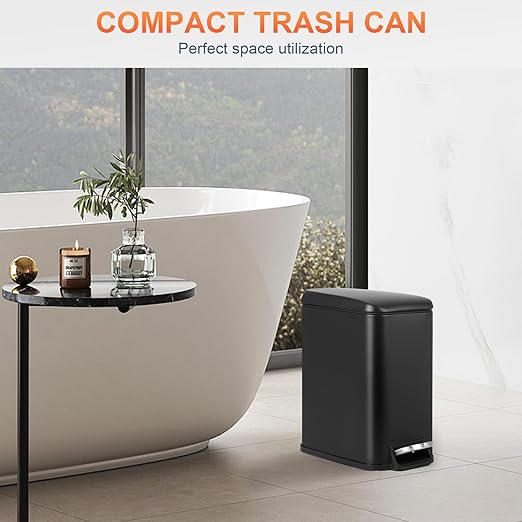 PayLessHere 1.3 Gallon Small Bathroom Trash Can with Lid, Black Stainless Steel Garbage Can with Removable Inner Bucket for Home and Bathroom (5Liter)