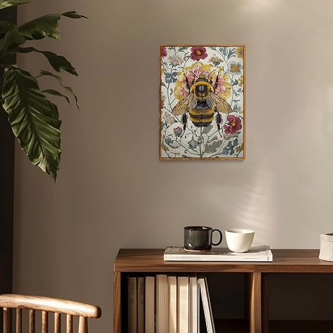 Djmwtb Vintage Framed Wall Art Bee Canvas Wall art Botanical Flower Art Prints Nature Paintings Artwork Pictures Wall Decor for Bedroom Living Room 8x10in