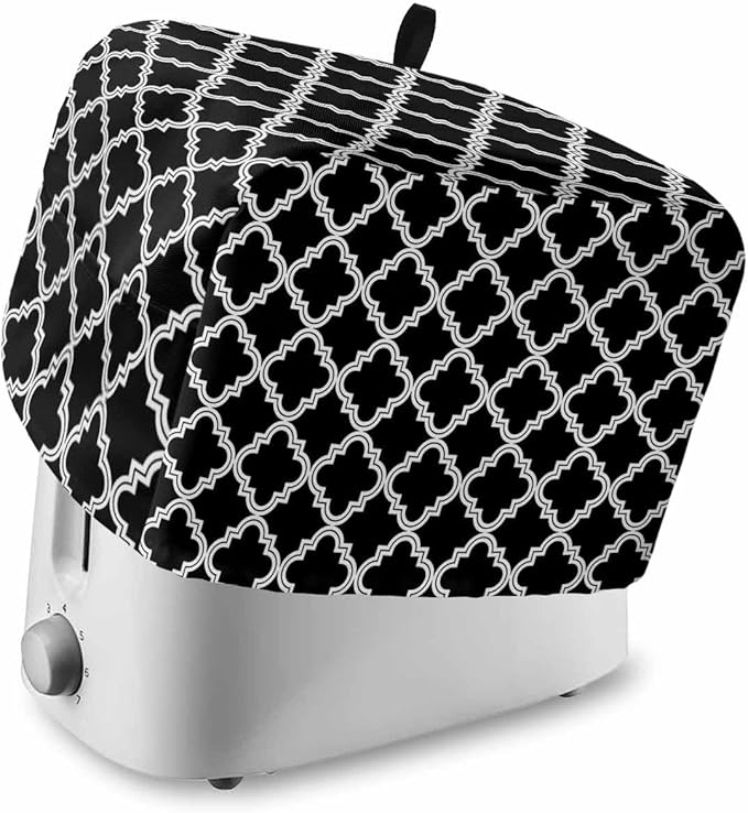 Toaster Cover 2 Slice Moroccan Pattern Toaster Oven Cover with Pockets Geometric Trellis Black Dustproof Bakeware Protector Small Kitchen Appliance Dust Covers and Fingerprint Protection for Women