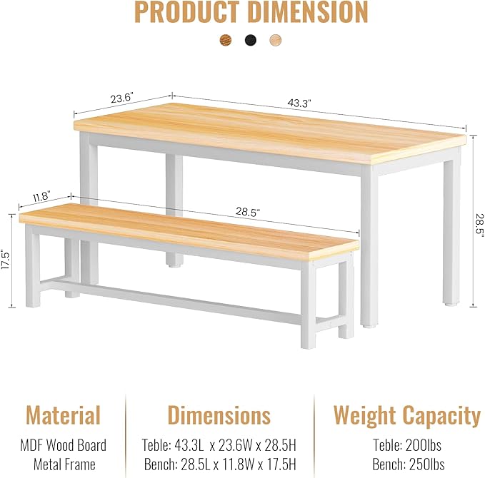 Lamerge Kitchen Table Set with 2 Benches 4 Person Dining Room Table Set for Home Kitchen, Dining Room, Restaurant, Space Saving, Beige, 43.3''L x23.6''W x28.5''H (43S)